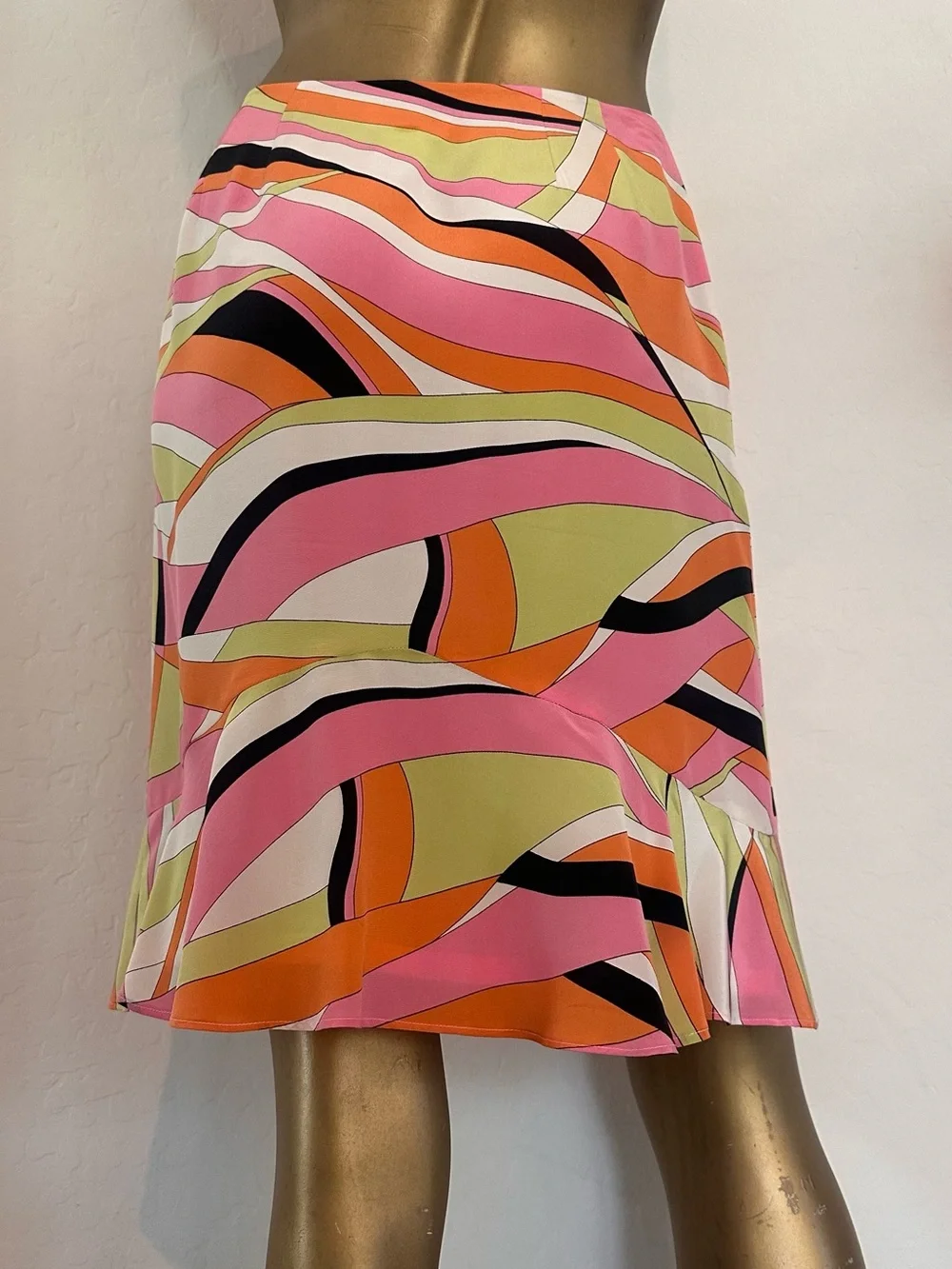 Y2K Talbots pure silk mod swirl psychedelic print flounce hem Petites size 4